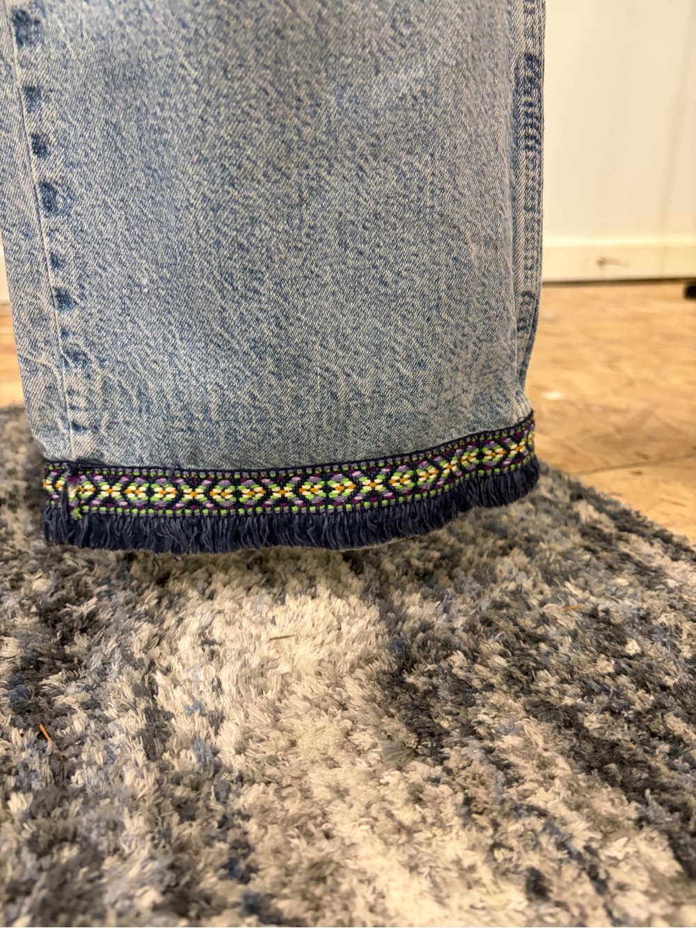High-Rise Light Blue Cropped Wide-Leg Jeans with custom detail - Picture 2 of 10